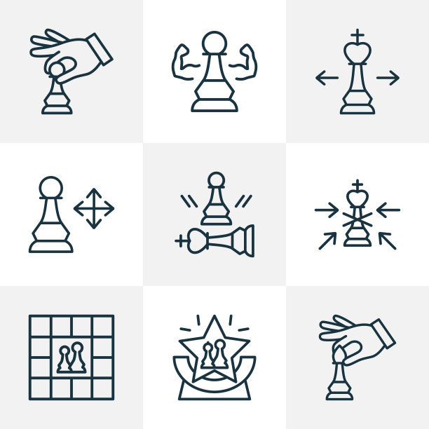 国际象棋比赛图标线性集合图片下载