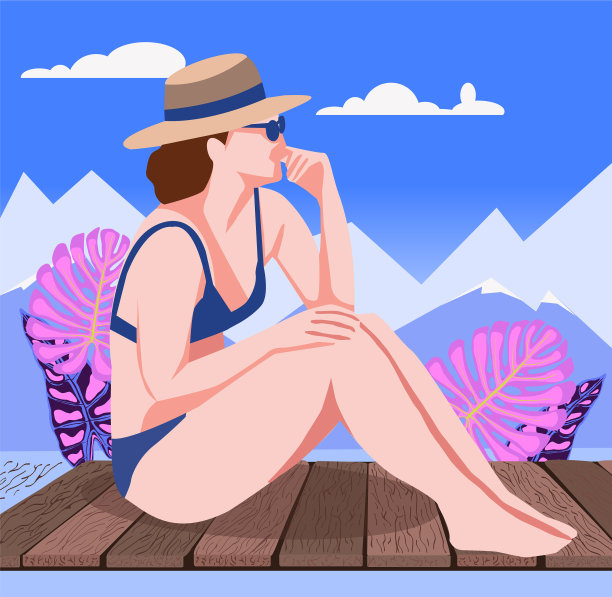 木地板上穿着泳衣的美女图片下载