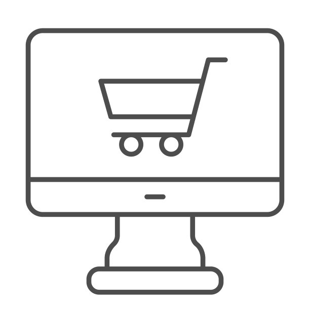 电脑显示器与购物车购物细线图标图片下载