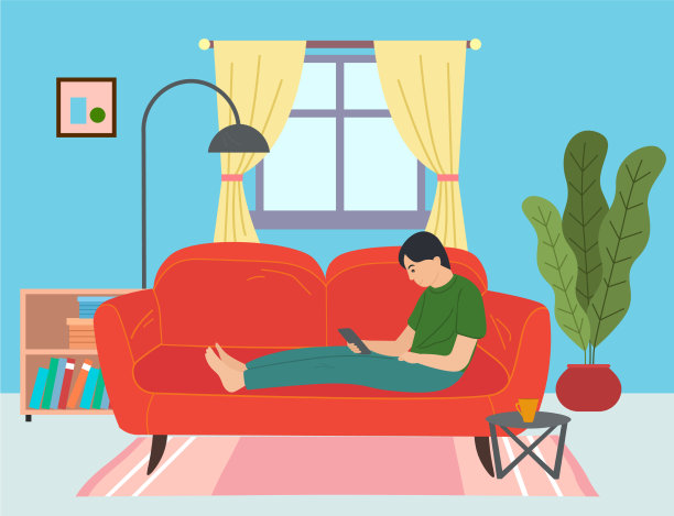 那个坐在红色沙发上上网的家伙图片下载