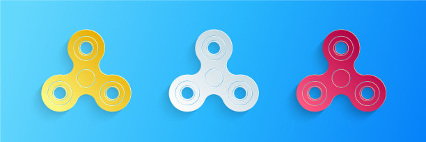 剪纸指尖陀螺图标孤立在蓝色图片下载
