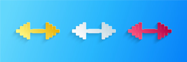 剪纸哑铃图标孤立在蓝色图片下载