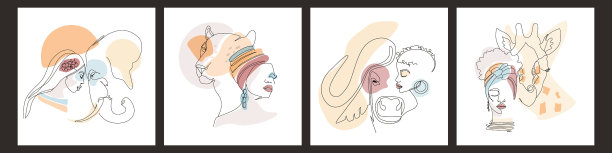 设置连续的线条艺术或单线画图片下载