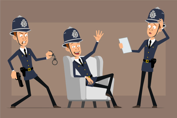 卡通扁平有趣英国警察人物组合图片下载