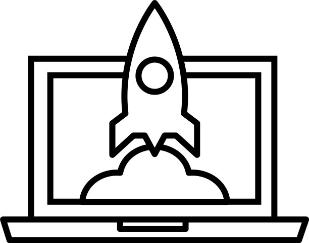 笔记本电脑与火箭发射线风格的图标图片下载