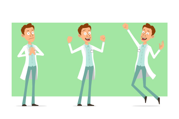 卡通扁搞笑医生男子人物设置图片下载