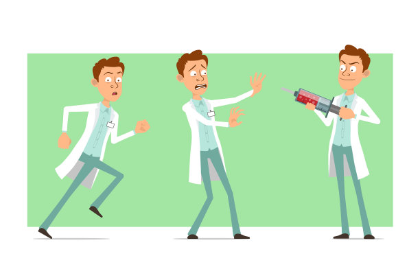 卡通扁搞笑医生男子人物设置图片下载