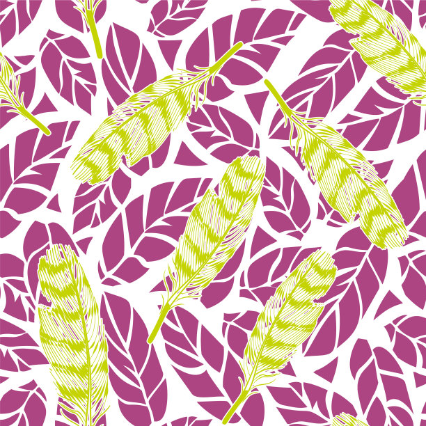 图案绿色羽毛与红色的叶子图片下载