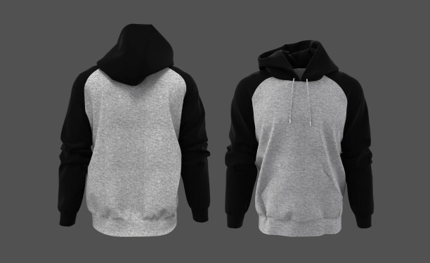 空白拉格兰连帽运动衫模型打印，孤立在灰色背景图片下载