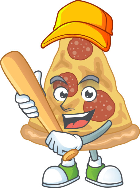 卡通披萨用棒子打棒球图片下载