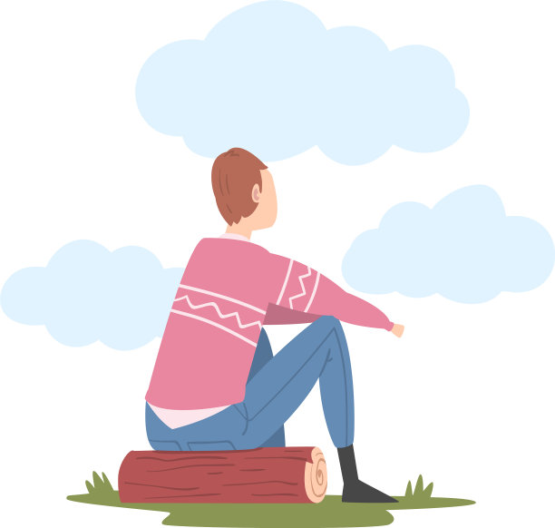 坐在原木雄望着前方如入光明图片下载