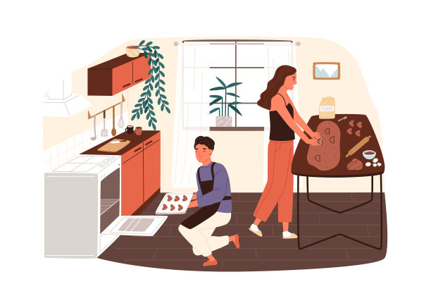 夫妇俩在家里准备饼干或姜饼图片下载