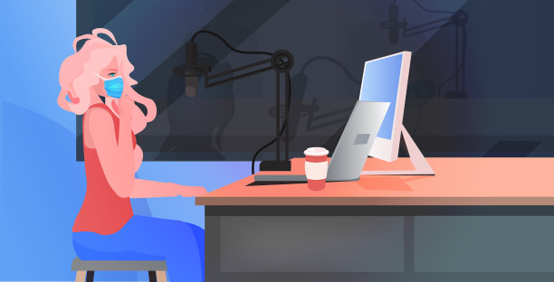 戴口罩的妇女在网上发表讲话图片下载