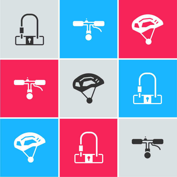 设置自行车锁把手和头盔图标图片下载