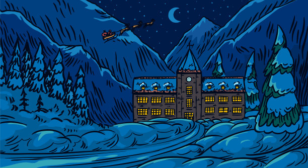 冬天的风景与山和雪上的蓝色图片下载