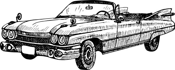 复古车敞篷车涂鸦素描图形图片下载