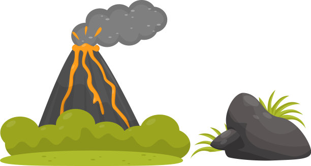 火山和石头作为热带丛林景观图片下载