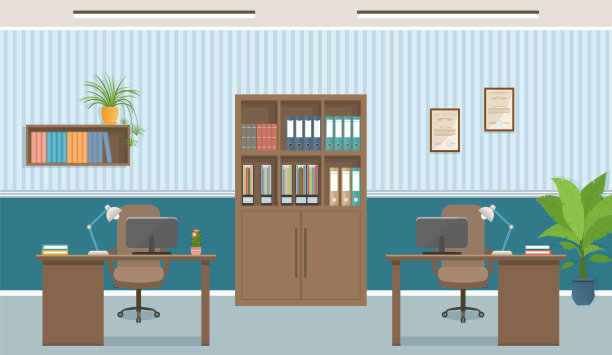 办公室室内有两个工作场所的概念设计图片下载