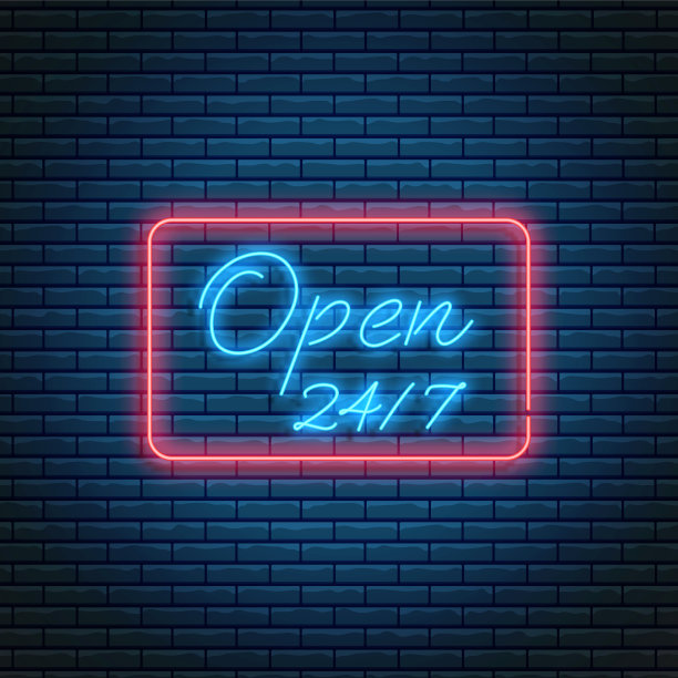 发光的霓虹灯打开了24个明亮的长方形标志图片下载