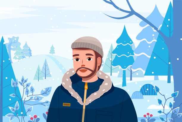 男人在冬天雪森林年轻小伙子图片下载