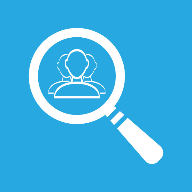 平面搜索图标与用户组的人在蓝色的背景图片下载