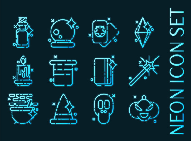 设置黑色魔术发光霓虹灯图标图片下载