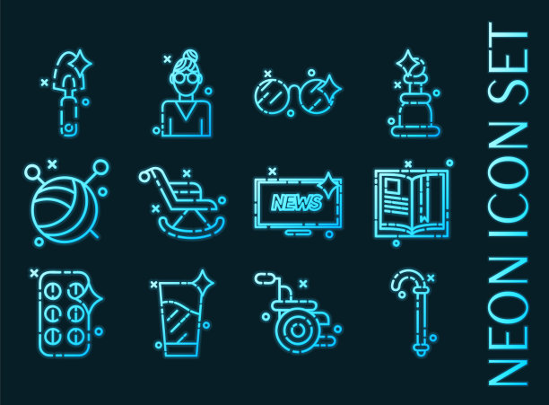 老年设置图标蓝色发光霓虹灯风格图片下载