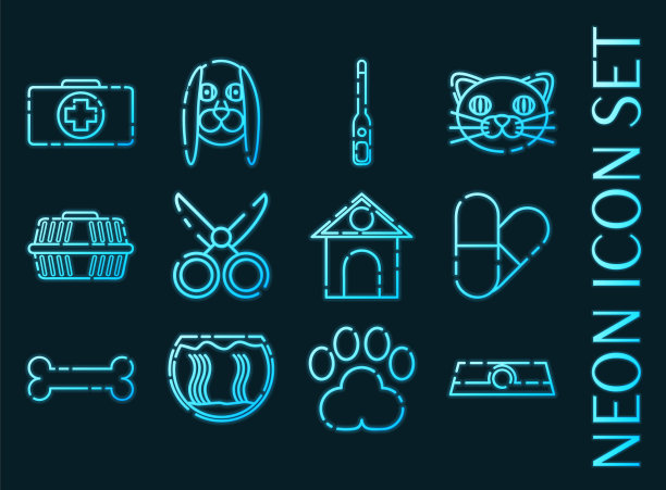 兽药设置图标蓝色霓虹风格图片下载