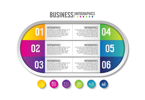演示业务信息图模板彩色有6个步骤图片下载