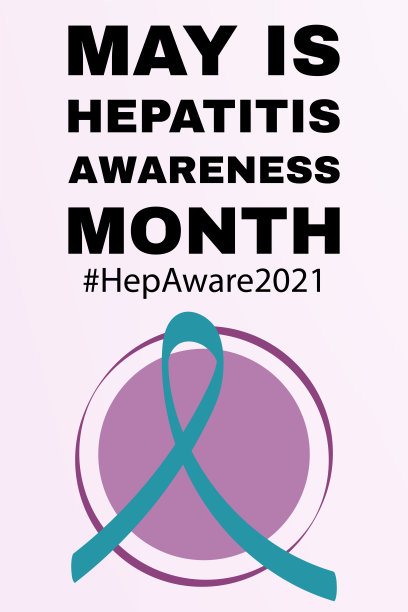 肝炎宣传月的概念。横幅模板与蓝绿色的丝带和文本。矢量插图。图片下载