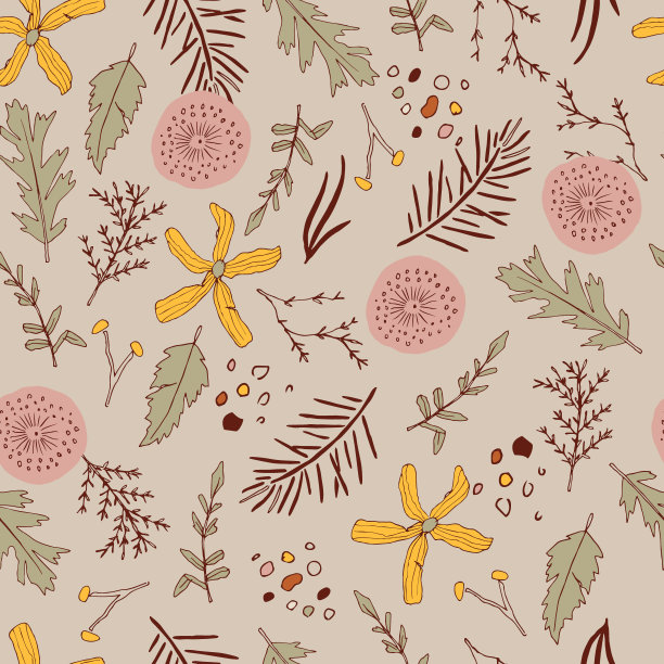 夏季压制植物矢量无缝模式图片下载