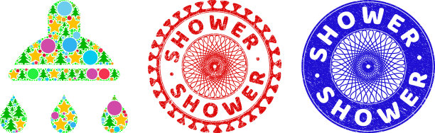 淋浴垃圾邮票和淋浴拼贴画图片下载