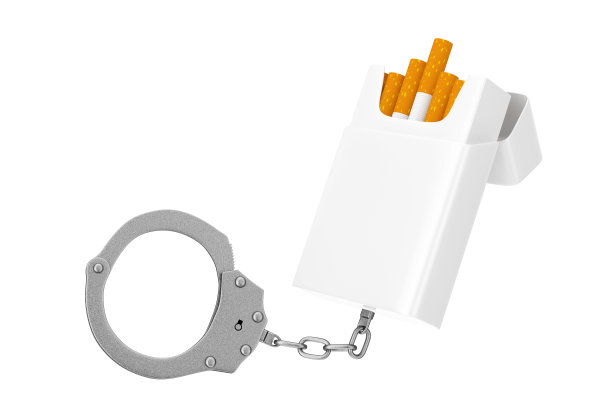 模型空白香烟包锁到金属手铐。3d渲染图片下载