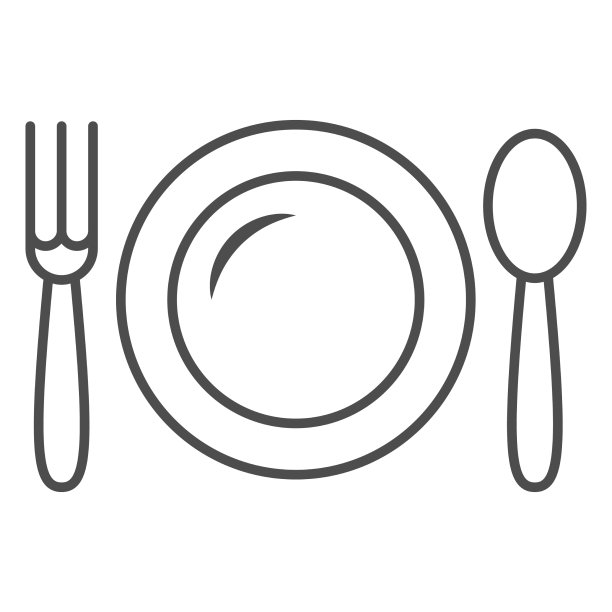 盘子和勺子与叉细线图标黑色图片下载