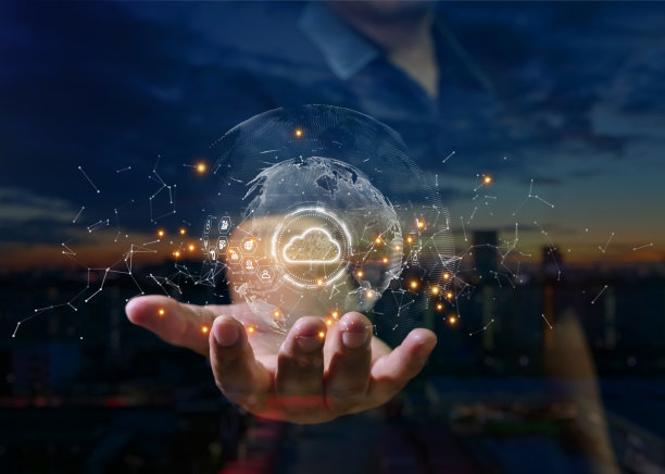 数字云计算手中的网络安全、数字数据网络保护、技术全球网络大数据分析背景概念图片下载