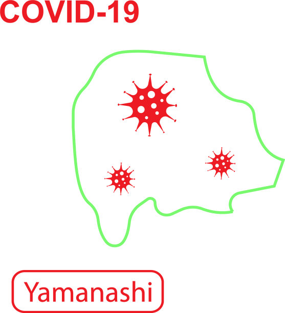 山梨县地图标注COVID-19绿色轮廓图片下载