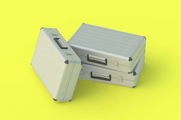 装钱或黄色背景文件的金属手提箱。三维渲染图片下载