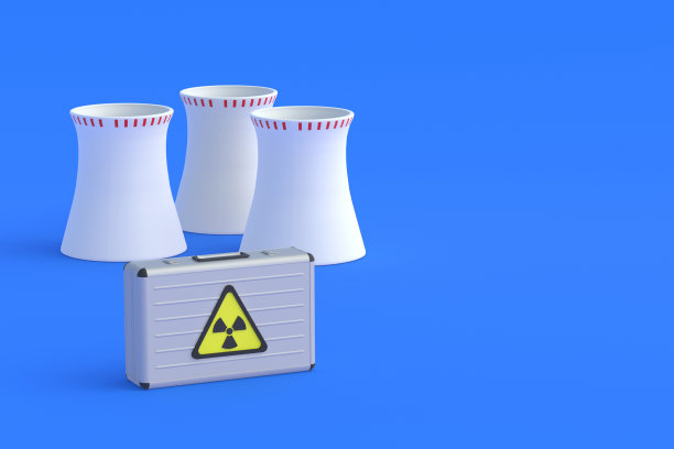 核电站附近的金属手提箱。放射性物质的运输。投资原子能工业。副本的空间。三维渲染图片下载
