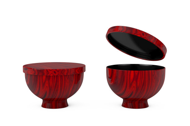 亚洲木制红色食物碗盖。3d渲染图片下载