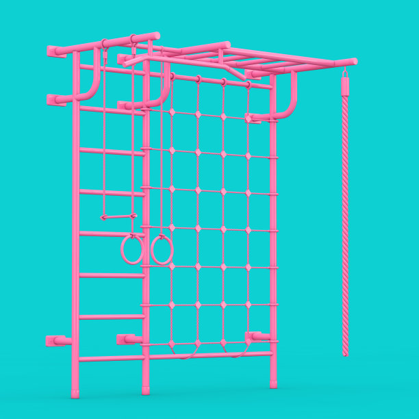 粉色运动操场墙酒吧儿童在双色调风格。3d渲染图片下载