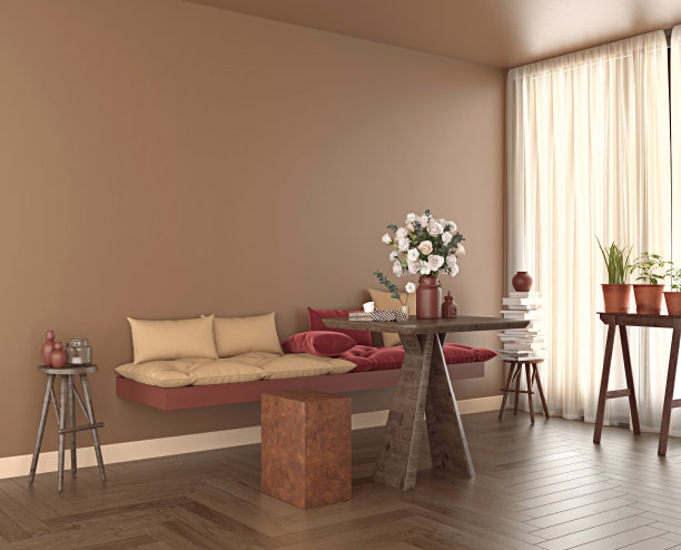 斯堪的纳维亚风格的餐厅与流行的颜色为2021年。图片下载