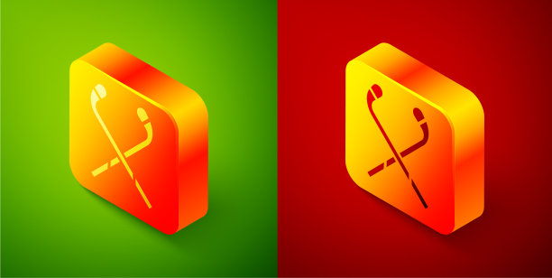 等距冰球棍图标孤立在绿色图片下载