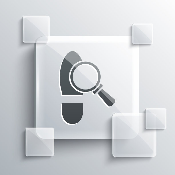 灰色放大镜与脚印图标隔离图片下载