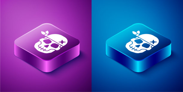 蓝色和紫色上分离出等距颅骨图标图片下载