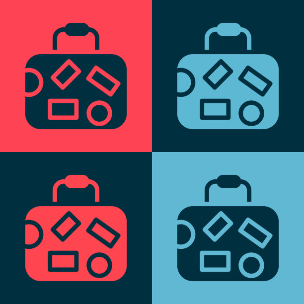 波普艺术旅行箱的旅行图标孤立的颜色图片下载