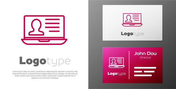 标志型线笔记本电脑与简历图标隔离图片下载