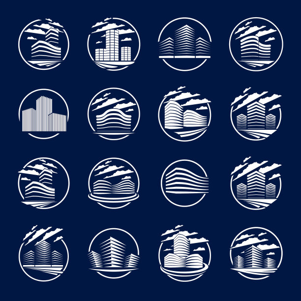 办公楼圆形图标或标志设置图片下载