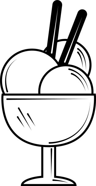 餐厅冰淇淋勺在杯子在线条风格图片下载