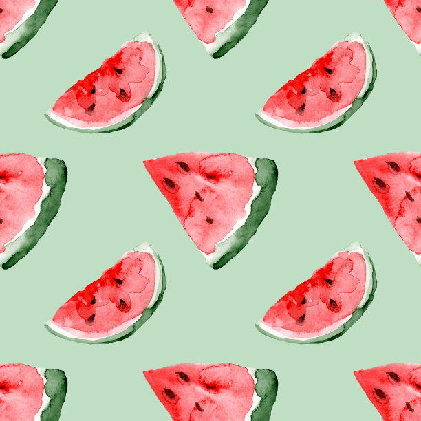 水彩西瓜片无缝图案。夏天明亮的模式。图片下载