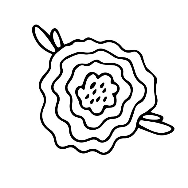 可爱的花涂鸦在手绘简单的风格。花卉矢量插图的幼稚绘图玫瑰或牡丹和叶子元素的设计孤立在白色的背景。黑墨线条艺术图片下载